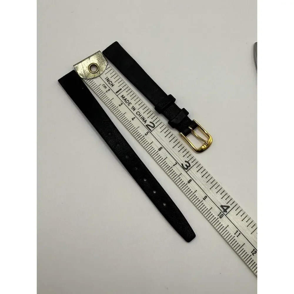 10mm KREISLER Golf Leather Black NOS Vintage Watch Band & Gold-Tone Buckle